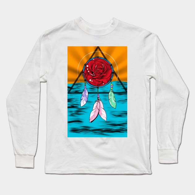 Rose Dream Catcher Long Sleeve T-Shirt by InkedByMark